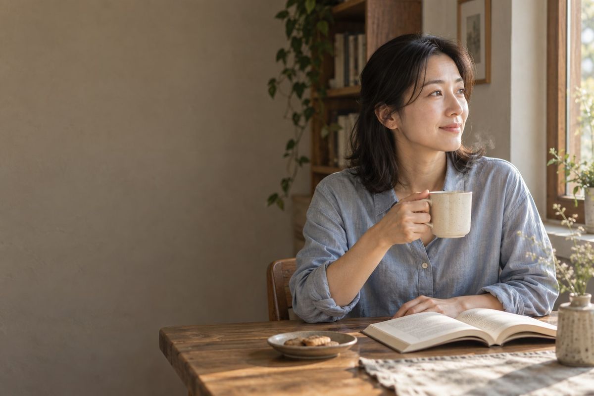 창가에서 커피를 들고 책을 읽는 사람
